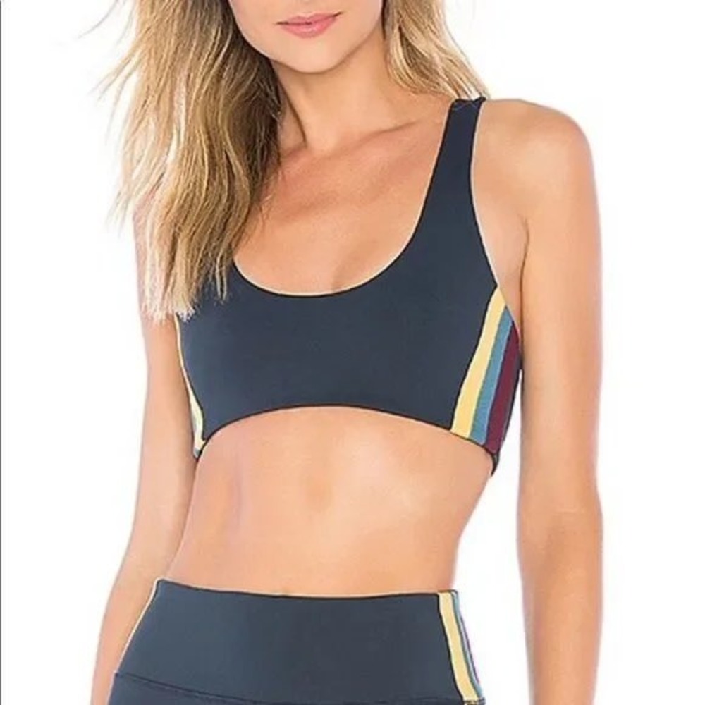 Spiritual Gangster Sports Bra Womens Small Navy Blue Retro Stripe Yoga